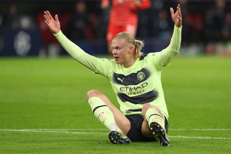 Erling Haaland of Manchester City reacts. Getty 