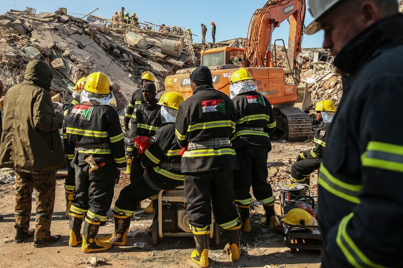 Rescuers in Adiyaman, Turkey. AP