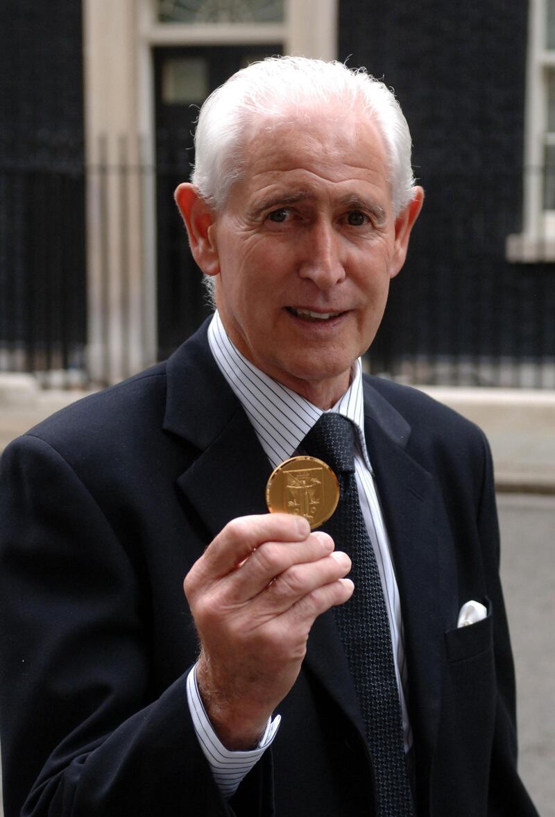 LONDON, UNITED KINGDOM - JUNE 10:  Goal keeper Peter Bonetti shows the medal presented by Prime Minister Gordon Brown for representing his country in the 1966 World Cupa at Downing Street on June 10, 2009 in London England. When England lifted the World Cup it was customary that only the 11 players on the pitch at the final whistle were awarded medals. Today, Prime Minister Gordon Brown handed out medals to the other players and families of the backroom staff. (Photo by John Ferguson/WPA Pool/Getty Images)