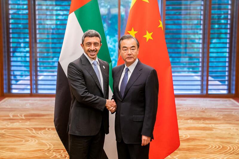Sheikh Abdullah bin Zayed meets Chinese Foreign Minister Wang Yi in Beijing. Courtesy: Wam    