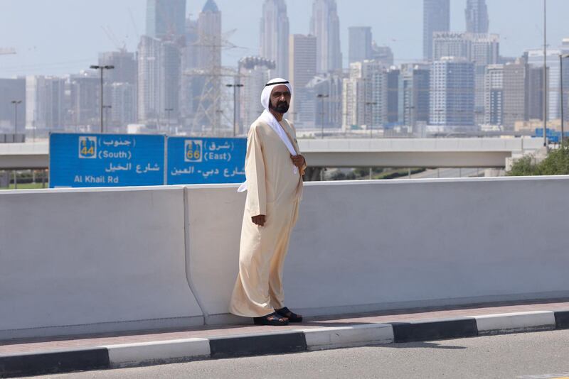 Sheikh Mohammed bin Rashid at the sixth stage of the UAE Tour in Dubai on Friday. AFP