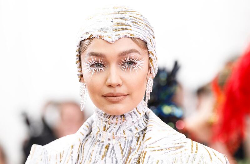 Model Gigi Hadid looked like she'd stepped off the set of 'Frozen' with her white, spidery, almost-ice-fringed lashes. EPA