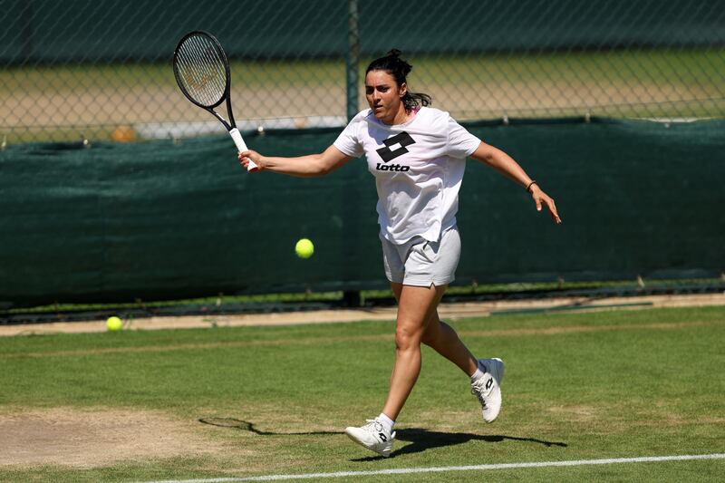 Ons Jabeur plays a forehand. Getty Images