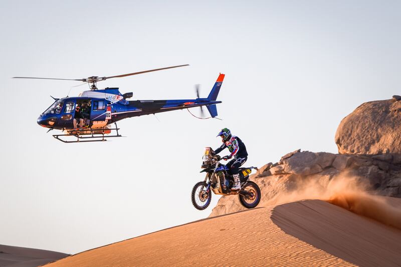 Argentina's Franco Caimi, of the Monster Energy Yamaha Rally Team, during Stage 2 of the Dakar Rally in Saudi Arabia on Monday, January 4. EPA