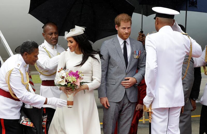 Their arrival in Suva, Fiji, marks the eighth of their 16-day tour of Australia and the South Pacific. AP Photo