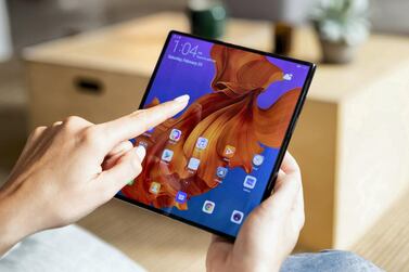 Huawei unveiled its first foldable 5G-enabled smartphone that unfolds into a tablet. Courtesy Huawei