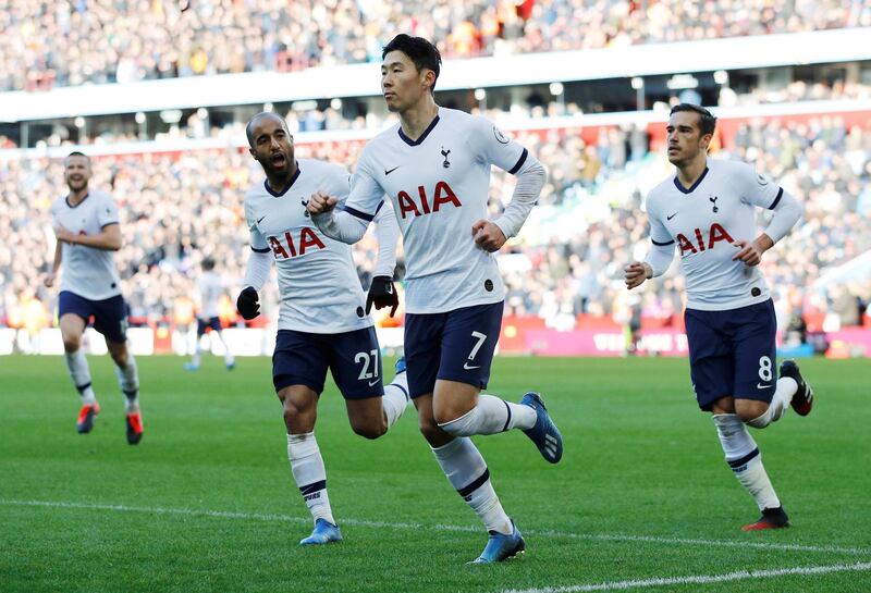 Son Heung-min celebrates scoring Spurs' second goal. Reuters