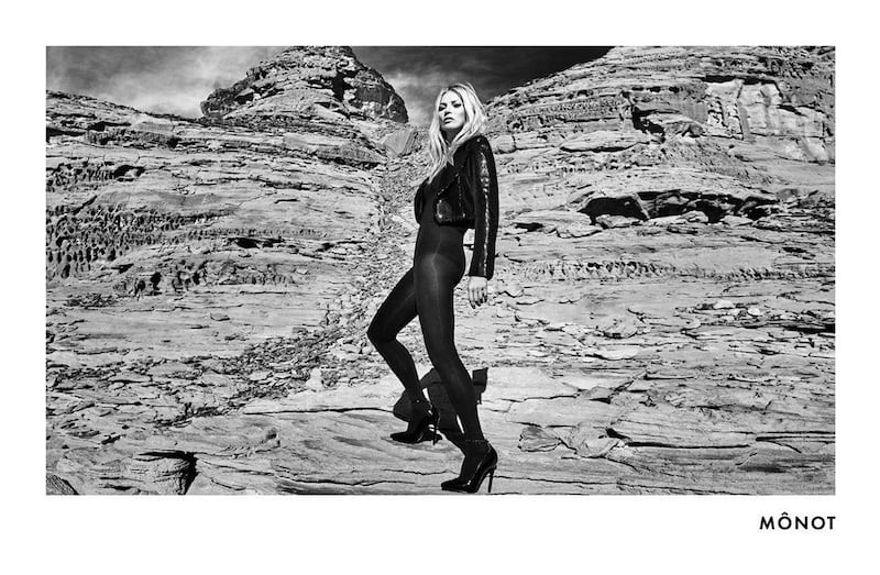 Kate Moss poses in Al Ula for Monot’s new campaign. Monot / Instagram