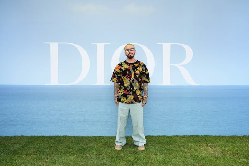 Colombian singer J Balvin attends the Dior Homme photocall. Getty Images For Christian Dior