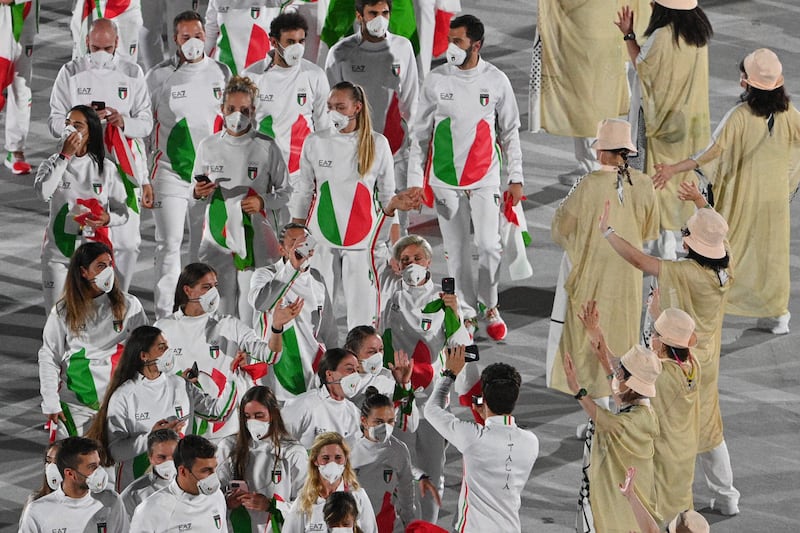 Italy's delegation parade during the opening ceremony.