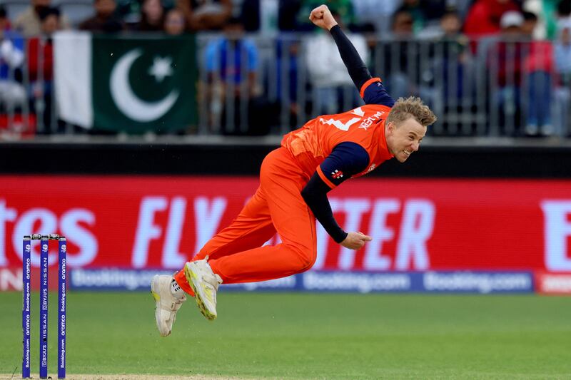 Netherlands' Logan van Beek bowls. AFP