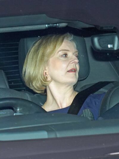 Prime Minister Liz Truss leaves Downing Street in London for the House of Commons to meet the Brexiteer MPs on Tuesday. PA