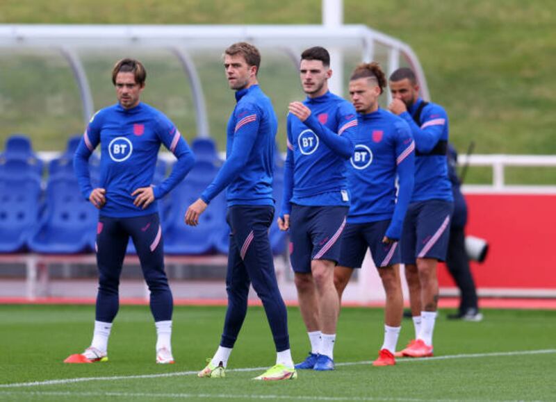 Left to right: Jack Grealish, Patrick Bamford, Declan Rice, Kalvin Phillips and Kyle Walker. Getty