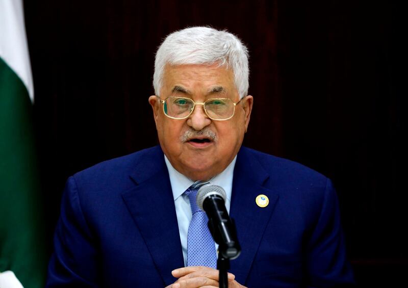 Palestinian president Mahmud Abbas chairs a meeting of the central committee of the Fatah movement in the West Bank city of Ramallah on October 1, 2019. / AFP / ABBAS MOMANI
