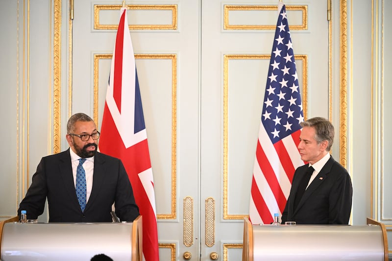 US Secretary of State Antony Blinken and Mr Cleverly hold a press conference at 1 Carlton Gardens in London in June. Getty Images