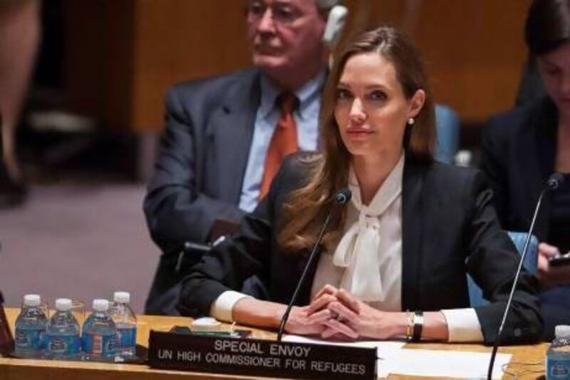 Angelina Jolie at a United Nations Security Council meeting on Monday at the UN headquarters in New York. Reuters