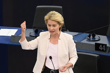 German Defence Minister Ursula von der Leyen and nominated President of the European Commission delivers her statement at the European Parliament in Strasbourg, France, 16 July 2019. EPA