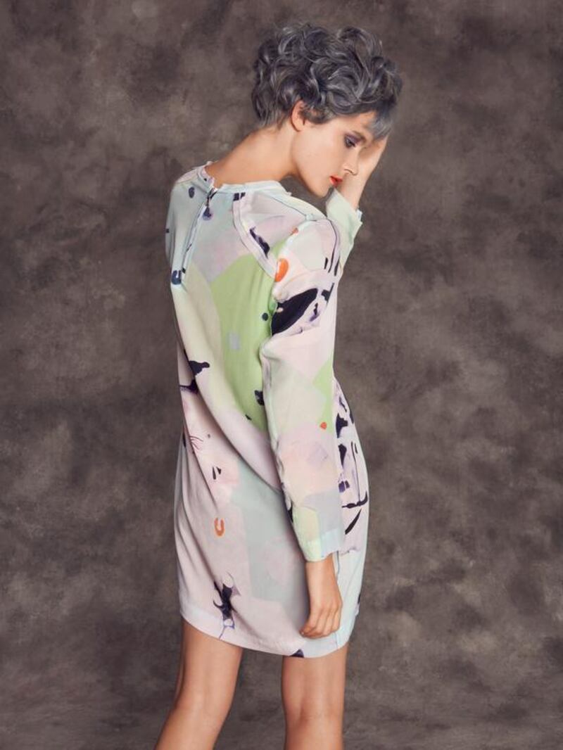 SOFTLY, SOFTLY: Photograph by Tina Chang; Styling by Katie Trotter and Nadia El DasherPOP GOES THE EASELDress, Designer Remix Collection at Saks Fifth Avenue.