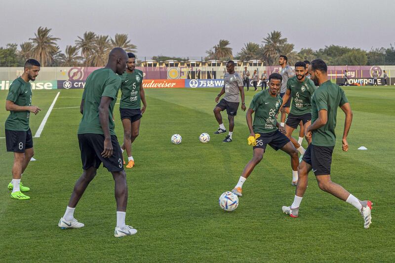 The Green Falcons training at the Sealine Beach Resort in Doha. AFP