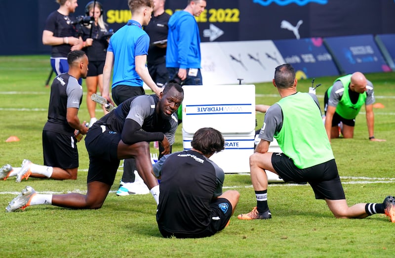 Usain Bolt trains for Soccer Aid 2022. PA