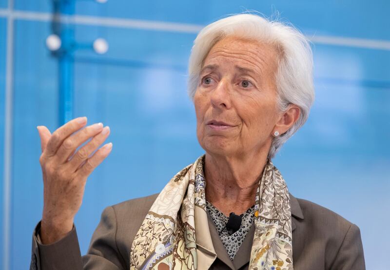 epa07720950 (FILE) - International Monetary Fund Managing Director Christine Lagarde speaks at American Enterprise Institute in Washington, DC, USA, 05 June 2019 (reissued 16 July 2019). Reports on 16 July 2019 state Christine Lagarde, chief of International Monetary Fund, IMF, has  announced her resignation from IMF. Lagarde said in a statement 'With greater clarity now on the process for my nomination as ECB President and the time it will take, I have made this decision in the best interest of the Fund'.  EPA/ERIK S. LESSER