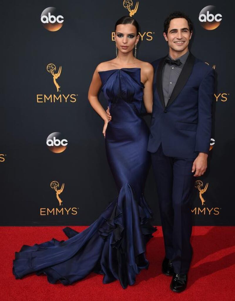 Emily Ratajkowski, left, and Zac Posen arrive. AP