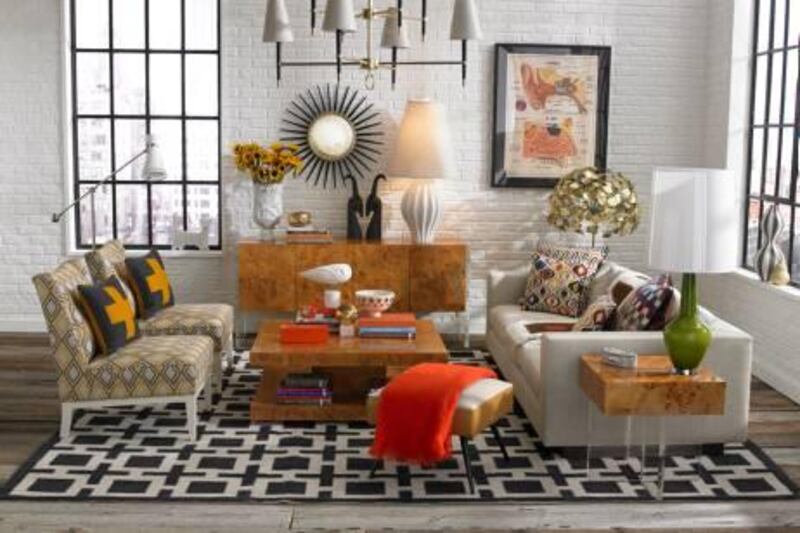 A handout photo of Blakeley sofa; Bond cocktail (coffee) table; Bond console (sideboard); Bond end table (Courtesy: Jonathan Adler)