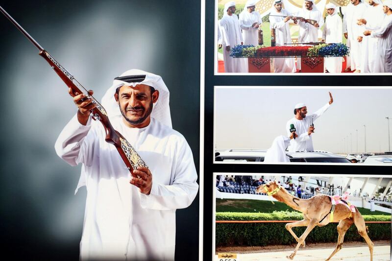 Dubai, United Arab Emirates - April 10, 2019: Salem bin Drai Al Falahi. Camel traders/trainers competing at the Marmoom season finals. Wednesday the 10th of April 2019. Near Al Marmoom Camel race track, Dubai. Chris Whiteoak / The National