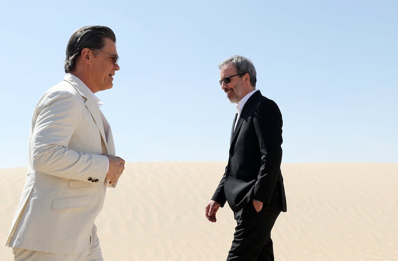 Actor Josh Brolin, with director Denis Villeneuve in Al Wathba, Abu Dhabi, during a photo call for Dune Part Two. Chris Whiteoak / The National