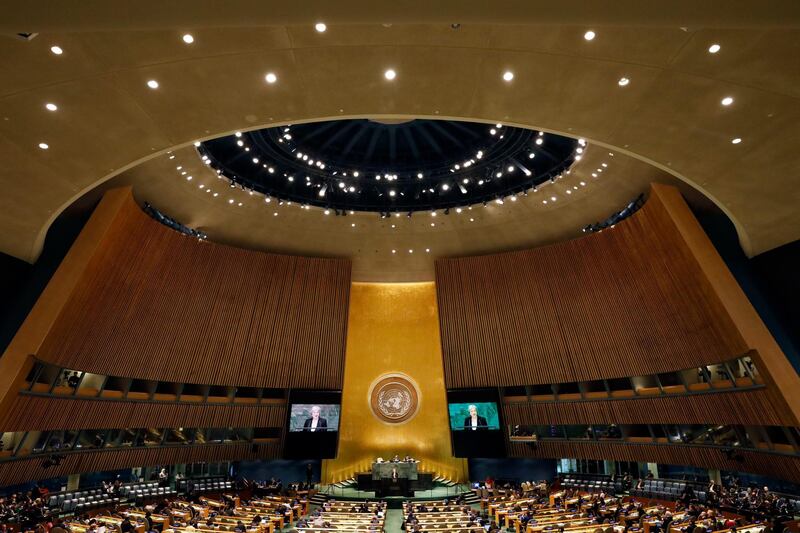 British Prime Minister Theresa May speaks during the General Debate of the General Assembly of the United Nations at United Nations Headquarters.  EPA