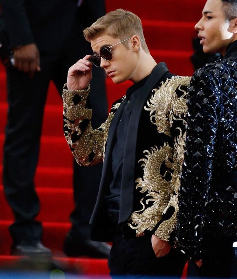 Wearing Balmain at the Met Gala at the Metropolitan Museum of Art on May 4, 2015, in New York. AFP