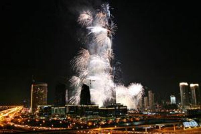 Colourful fireworks completes the opening of the Burj Khalifa in Dubai.