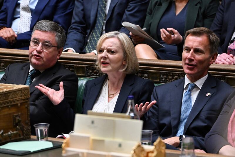 Liz Truss during Prime Minister's Questions in the House of Commons in London, addressing Parliament for the first time since abandoning her disastrous tax-slashing economic policies. AFP