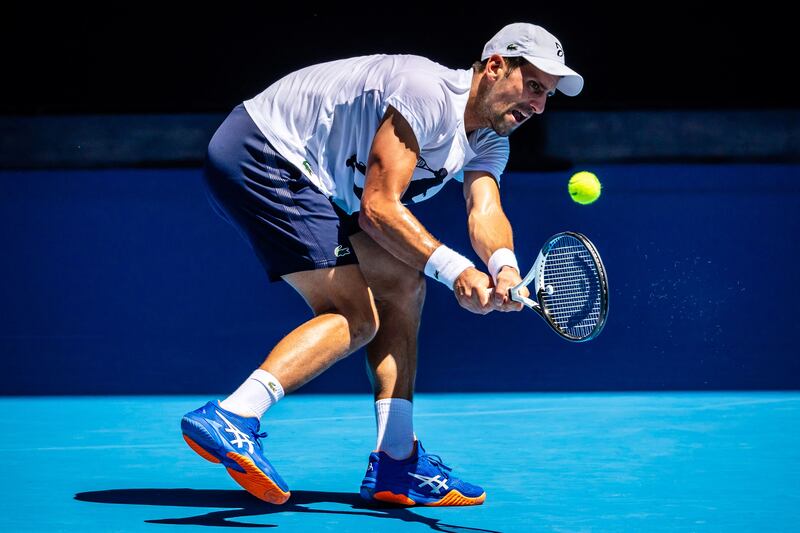 Novak Djokovic during practice at Melbourne Park. AFP