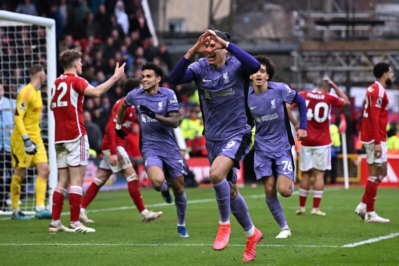 Liverpool's Darwin Nunez celebrates his winner. AFP
