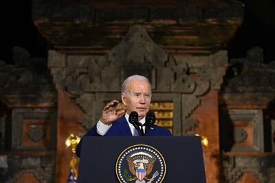 US President Joe Biden holds a news conference on the sidelines of the G20 summit in Nusa Dua, Bali, on Monday. AFP