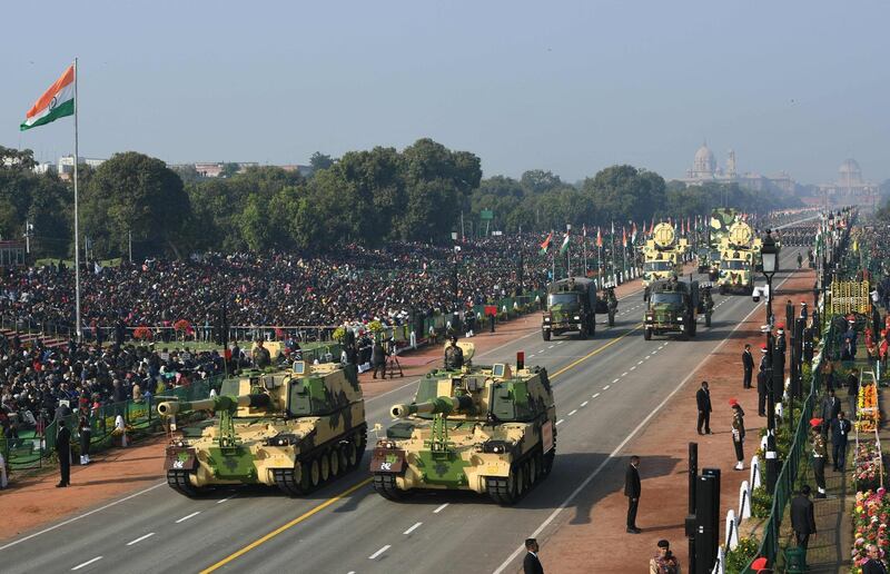 Indian army K9 Vajra-T tanks take part in the Republic Day parade in New Delhi. AFP