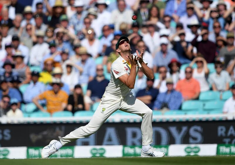 Josh Hazlewood catches out Jack Leach to claim the final England wicket, as the home side were bowled out in their second innings for 329 - leaving Australia a victory target of 399. Getty