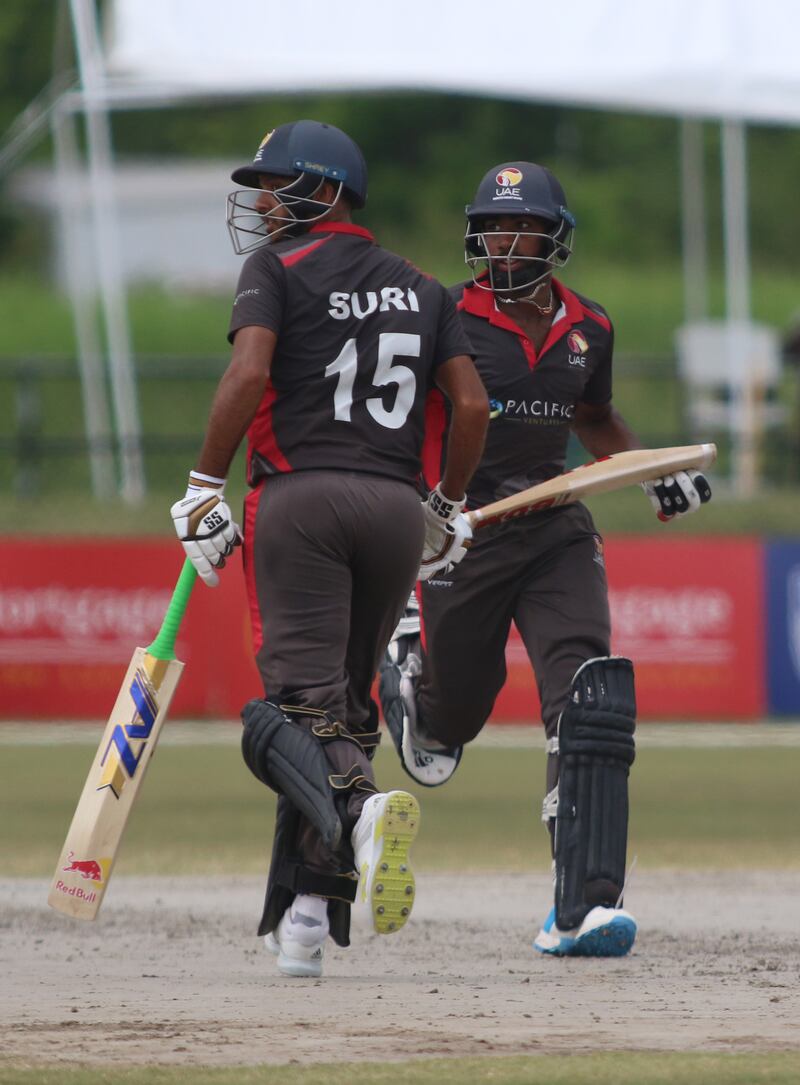 Chirag Suri and Vriitya Aravind shared a partnership worth 125 runs for the second wicket as UAE beat United States in Cricket World Cup League 2 in Texas. Courtesy USA Cricket. Photo: USA Cricket