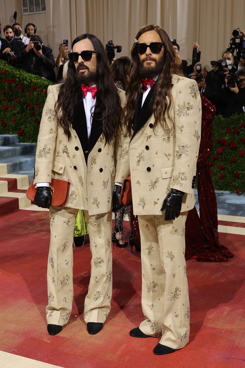 Alessandro Michele and Jared Leto in matching Gucci ensembles at the 2022 Met Gala. AFP
