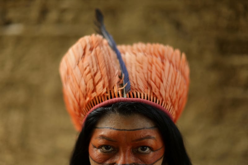 Tereza Arapium, from the Arapium indigenous people, candidate for Rio de Janeiro state deputy for the Rede Sustentabilidade party, poses for a photo at the Aldeia Maracana in Rio de Janeiro, Brazil. Reuters
