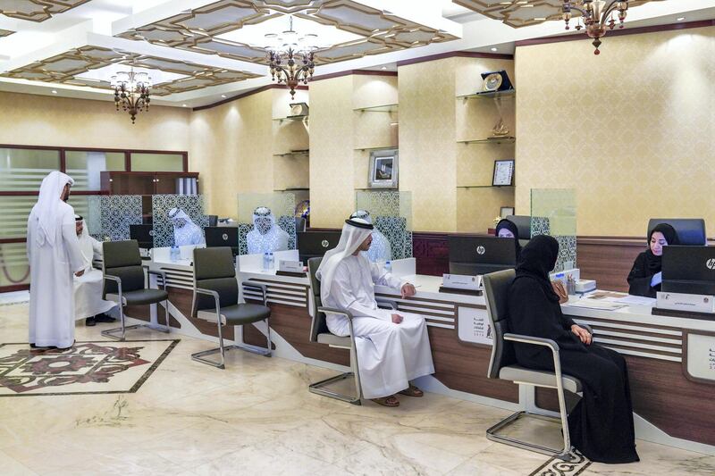 Abu Dhabi, United Arab Emirates, August 18, 2019.  Emiratis registering themselves for FNC elections at the Abu Dhabi Chamber of Commerce & Industry Building.  --  The first batch of Emirati registrants at the centre.
Victor Besa/The National
Section:  NA
Reporter:  Haneen Dajani