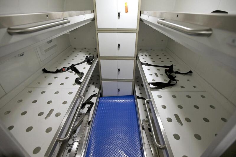 Bunks onboard the HMS Artful, which has a normal crew of 98 officers and men. Phil Noble / Reuters