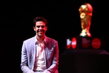 DUBAI, UNITED ARAB EMIRATES - MAY 12: Kaka, FIFA World Cup Trophy Tour Ambassador is seen on stage during the unveiling of the Original FIFA World Cup Trophy at Coca-Cola Arena on May 12, 2022 in Dubai, United Arab Emirates. The Original FIFA World Cup Trophy was unveiled at Dubai’s Coca-Cola Arena before it embarks on its fifth journey, traveling to 51 countries and territories.  
 (Photo by Francois Nel / Getty Images for Coca-Cola)