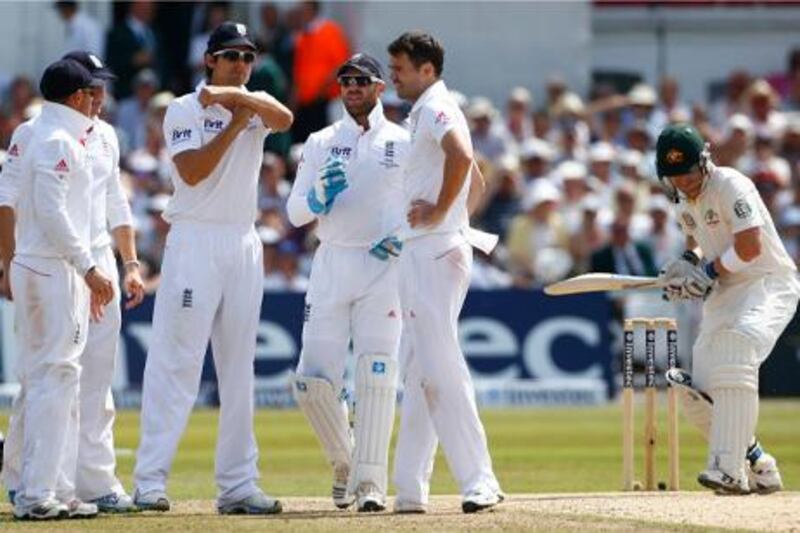 England's captain Alastair Cook signals for a television review for the winning wicket of Australia's Brad Haddin (R) during the last day of the first Ashes cricket test match at Trent Bridge cricket ground in Nottingham, central England, July 14, 2013.  REUTERS/Darren Staples   (BRITAIN - Tags: SPORT CRICKET)