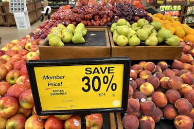 Pears, apples and peaches are for sale in the produce section of a supermarket in Arlington, Virginia, June 10, 2022.  - Wall Street stocks fell sharply early on June 10 following fresh data showing surging consumer prices that quashed hopes inflation would quickly abate.  Friday's report showed the consumer price index (CPI) jumped 8. 6 percent compared to May 2021, topping analyst estimates and up from 8. 3 percent in the 12 months ending in April.  (Photo by SAUL LOEB  /  AFP)