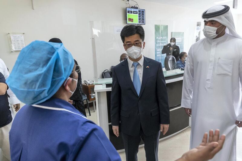 Covid-19 inoculations start in Dubai for Chinese nationals on visit visas to the UAE at the Al Safa Health Centre in Dubai on May 27th, 2021. Consul General Li Xuhang visits the Chinese Nationals as they get their vaccination shots.
Antonie Robertson / The National.
Reporter: Ramola Talwar for National.