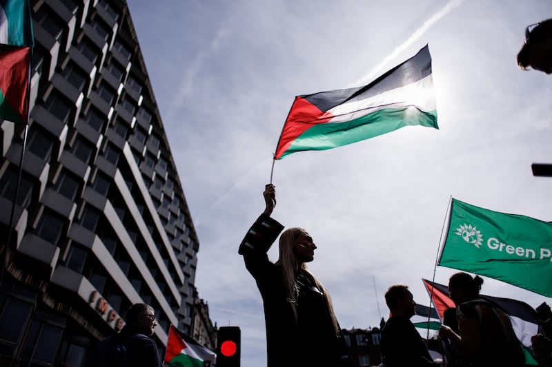 Pro-Palestinian protesters march from Russell Square to Parliament Square as part of a national day of action for Palestine, in London. EPA