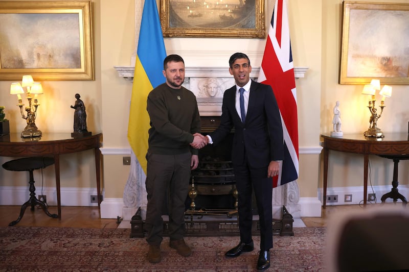 Mr Zelenskyy said he had come to 'thank the British people for their support'. AFP