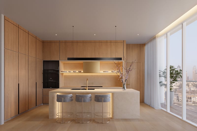 The sleek and modern kitchen.